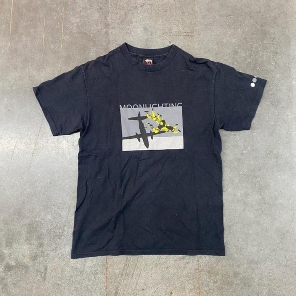 Stussy Moonlighting black Graphic T Shirt Vintage Mens Size M